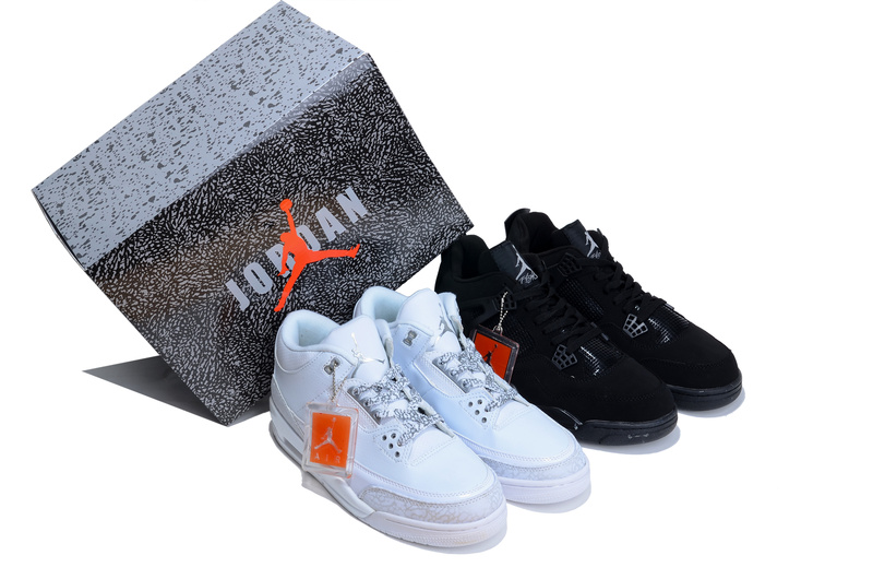 2013 Limited Combine Black Air Jordan 3 And White Jordan 4 Shoes - Click Image to Close